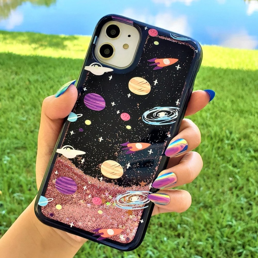 Planet Glitter Waterfall iPhone Case